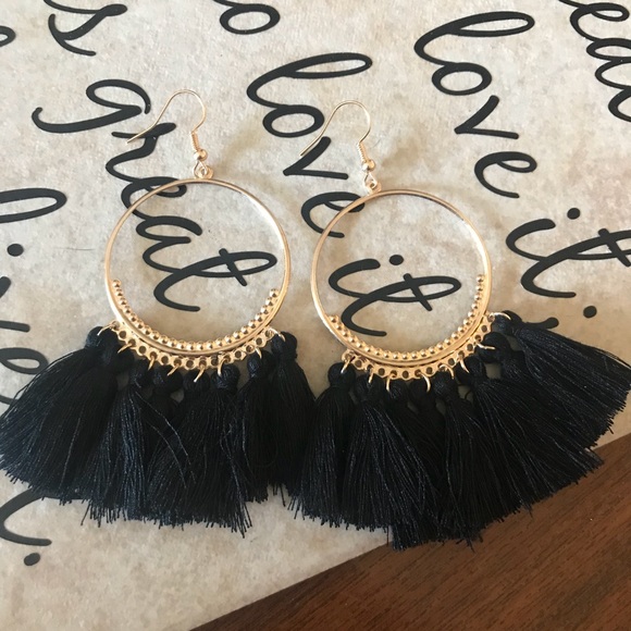 Jewelry - NEW Trendy Tassel Hoop Earrings 
NWOT